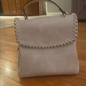 Jen & Co Cream Vegan Leather Mini Backpack with Braided Detail